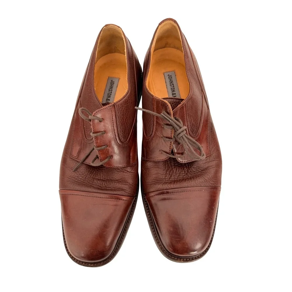 Johnston & Murphy Mens Brown Leather Cap Toe Derby Shoes Italy 15-15000 10 M